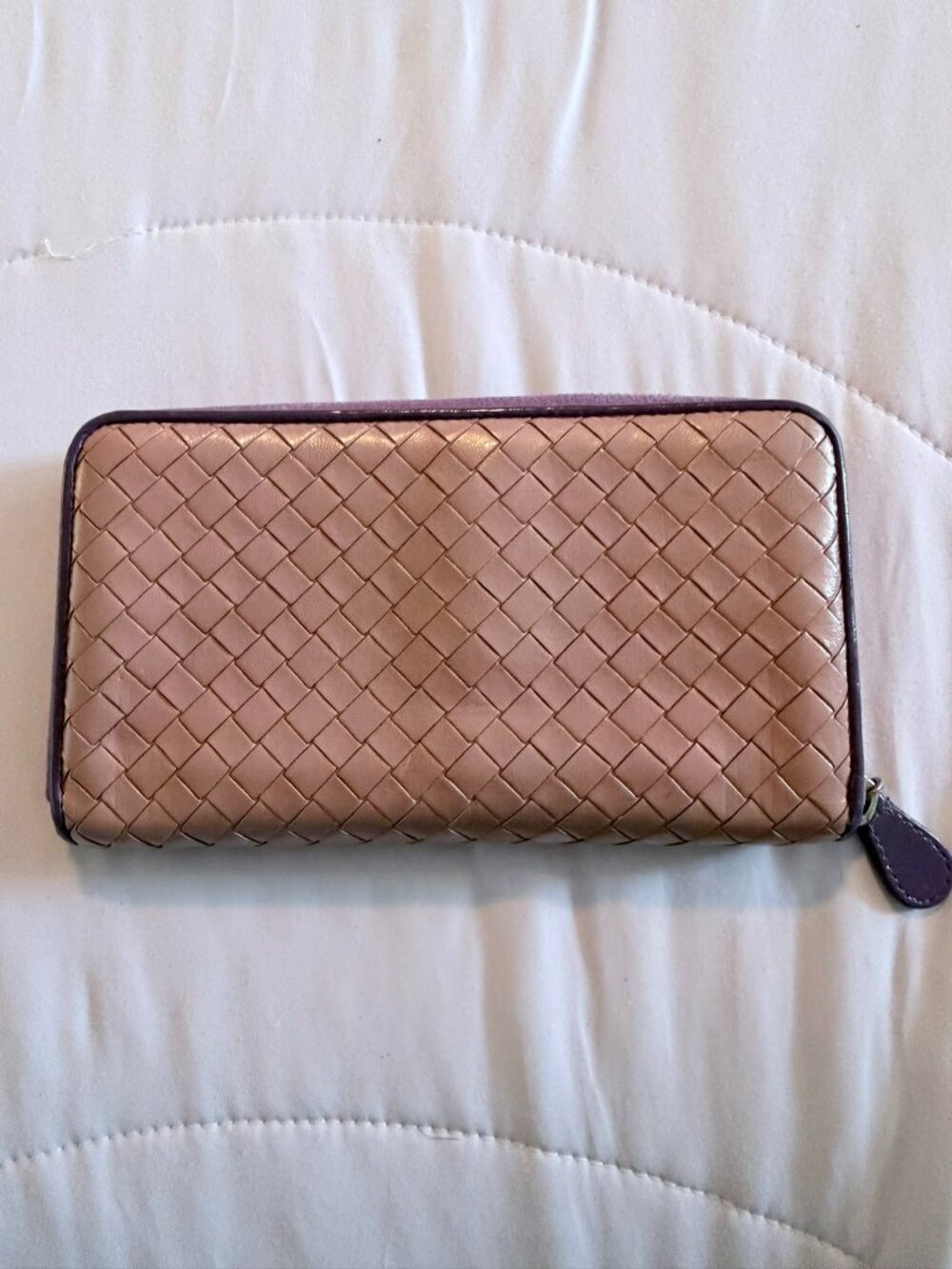 Bottega Veneta Intrecciato Woven Zip-Around Long Wallet Rose Pink Purple Trim